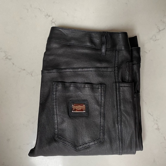 Dolce & Gabbana Pants - Dolce & Gabbana slim leather trouser goatskin 42